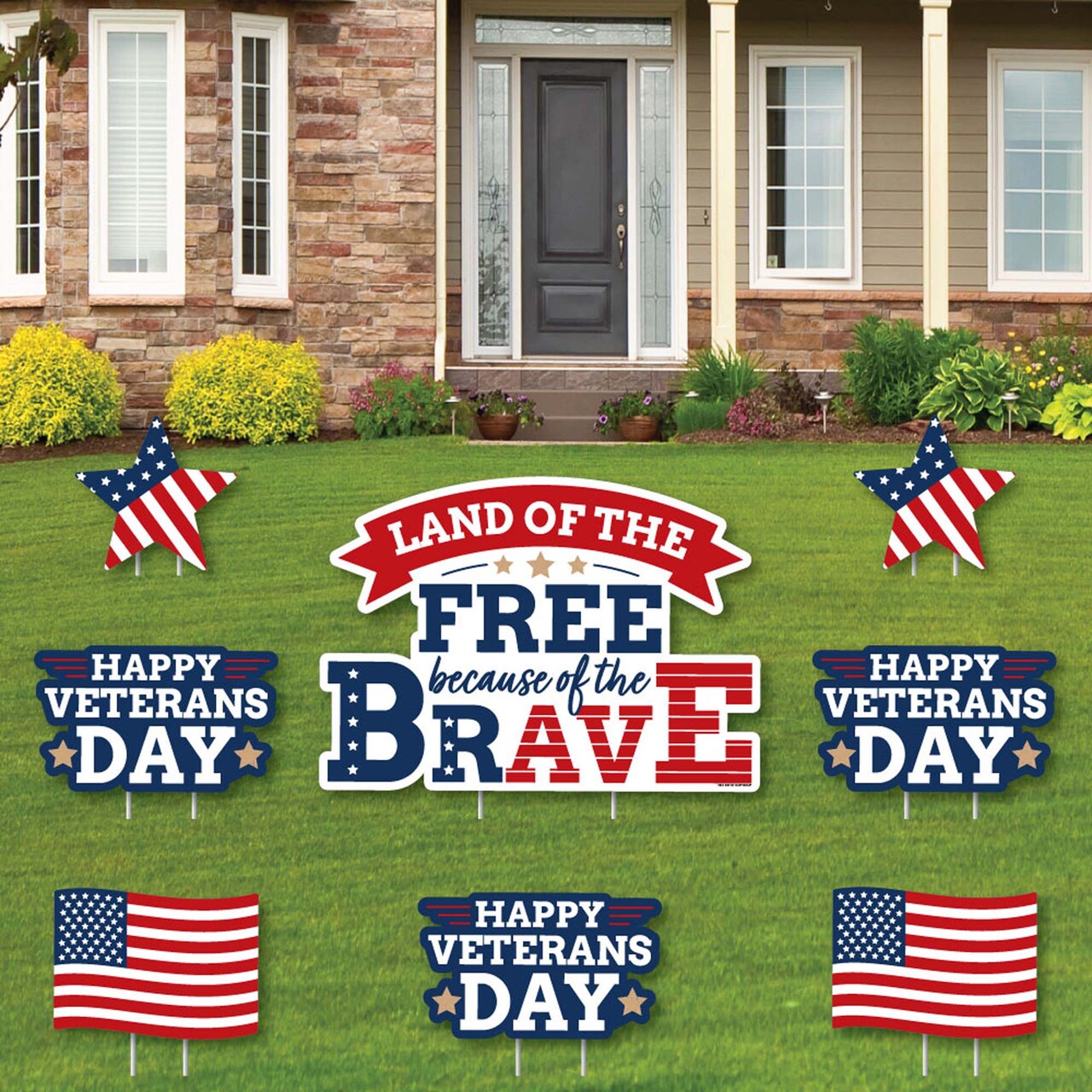 Big Dot of Happiness - Happy Veterans Day - Yard Sign and Outdoor Lawn Decorations - Patriotic Yard Signs - Land of the Free - Set of 8